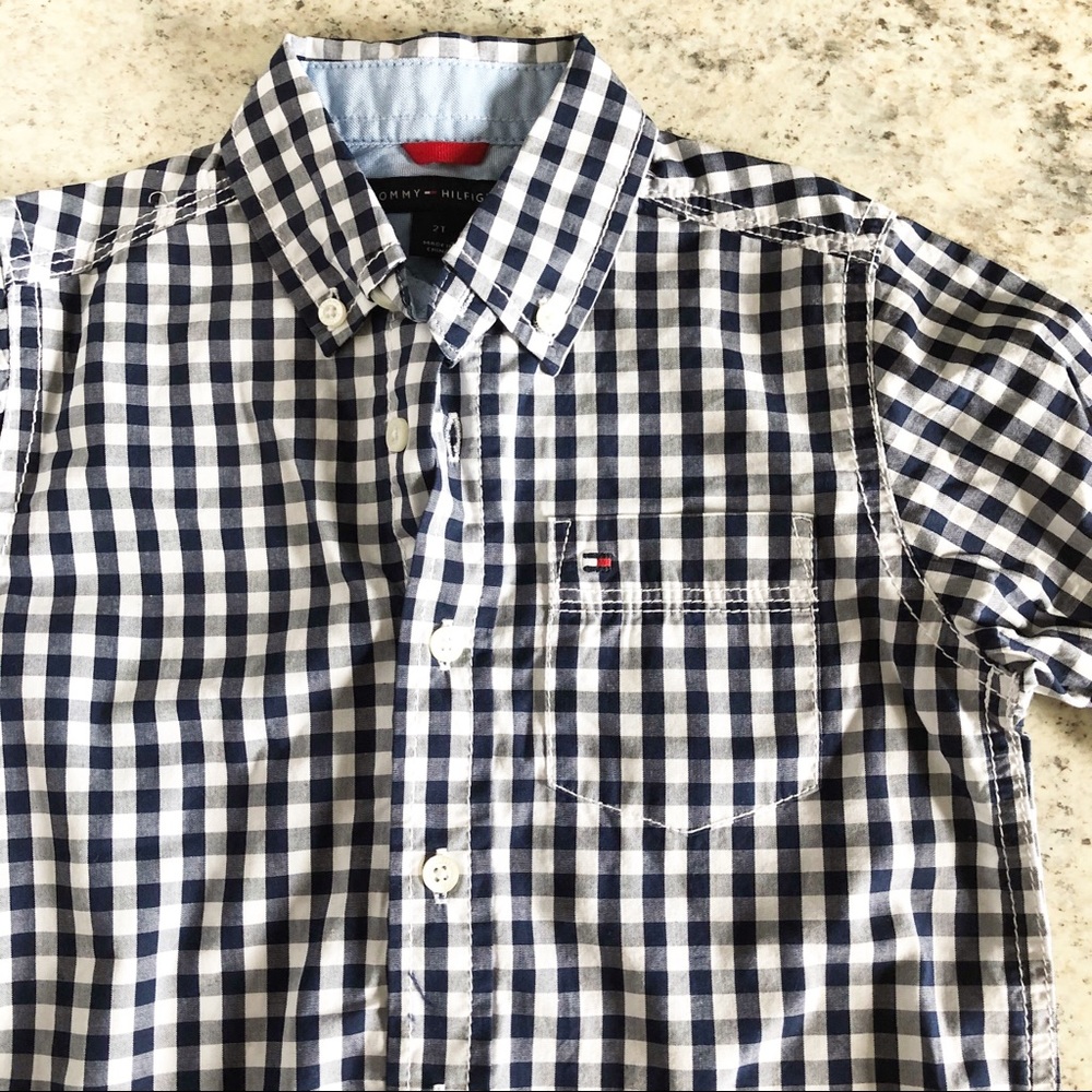 🐇 Tommy Hilfiger Navy Plaid Shirt 2T - Picture 2 of 4